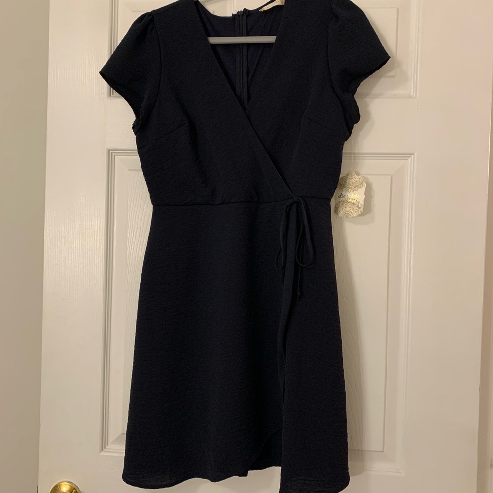 Navy blue NWT cap sleeve wrap dress
